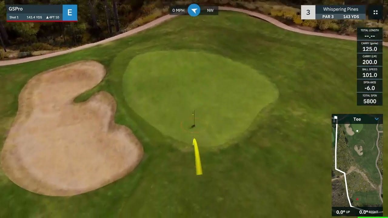 GSPro gameplay: approach shot to a green with shot data